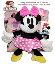 Disney MINNIE MOUSE - 3 Piece Kids Travel Set with Blanket, Pillow and Plush Toy - £15.76 GBP