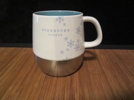 Starbucks Coffee Mugs Holiday 2007 Stainless Steel White Blue Snowflake Cup 14oz - £11.72 GBP