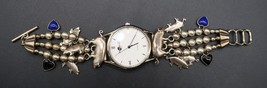 Vtg Silver Moon 925 Sterling Lapis Jet Beaded Pig Themed Watch Quartz Works - $140.00