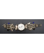 Vtg Silver Moon 925 Sterling Lapis Jet Beaded Pig Themed Watch Quartz Works - $2,582.13 MXN