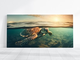 Sea Turtle Art Canvas Ocean Painting Photo Wall Art, Sunset Green Blue Colorful - £18.25 GBP+