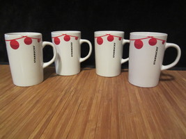 4 Starbucks Coffee Tea cup 2012 Holiday Seasonal White with Red Balls Mu... - £27.40 GBP