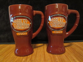 2 Harley Davidson 1903 Brown With Orange Circle Tall Coffee Mug Great Condition! - £27.96 GBP