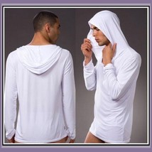 Luxury Soft Silk Hooded Long Sleeved Leisure Lounger White Brown Black or Gray 