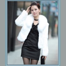 Luxurious White Mink Hair Faux Fur Jacket Wide Collar Short Waist Coat 