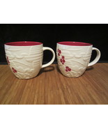 2 STARBUCKS Coffee Tea Cup 2010 Red White Holly Berry Mug Hand Painted 1... - $29.99