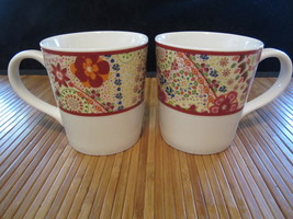 2 STARBUCKS Coffee Tea Cup Red Paisley Flower Pattern Mug 2007 11 OZ - £15.72 GBP