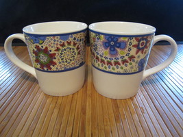 2 STARBUCKS Coffee Tea Cup Blue Paisley Flower Pattern Mug 2007 11 OZ - £15.72 GBP