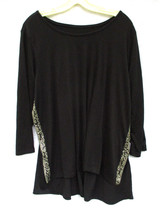 DG2 Diane Gilman Black Sequin Embellished Tunic Stretch Jersey Top Women... - $33.24