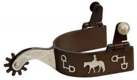 Adult Western Saddle Horse Spurs Antique Brown w/ Silver Horse and Rider... - £24.76 GBP