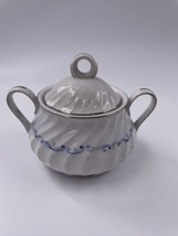 Celebrity Fine China Evening Tide 3&quot; Sugar Bowl &amp; Lid Blue White Scroll  - £19.32 GBP