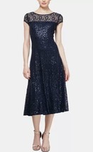 Sl Fashions Sequined Lace Midi Dress. Blue Size 8. NWT. - £71.21 GBP