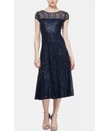 Sl Fashions Sequined Lace Midi Dress. Blue Size 8. NWT. - £69.85 GBP