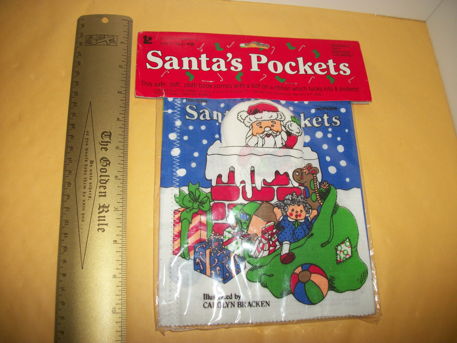 Toy Holiday Baby Cloth Book Doll Santa&#39;s Pockets Christmas Interactive A... - $3.79