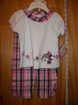 Disney Baby Clothes 3M-6M Minnie Mouse Top Outfit Hangers Pink Plaid Pant Set - £9.86 GBP