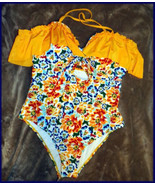 Tropical Yellow Floral Multi Color  1 Pc Ruffle Cold Shoulder Bathing Su... - $189.99 MXN