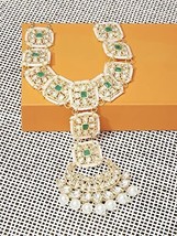 Green Stones &amp; Pearls Bridal Kundan Head Chain Jewelry Set Women - £24.78 GBP