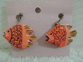 Tropical Fish Earrings Hand Painted Wood Fish Clip On Earrings / Functional Art - £11.32 GBP