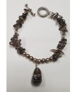 7.5&quot; Black Obsidian Chip, Silver Bead, Spacers, SS Wire Pendant Bracelet... - £15.64 GBP