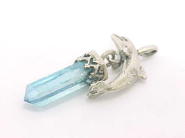 BLUE TOPAZ DOLPHIN Pendant in STERLING Silver - Vintage, Artisan Crafted - $66.00