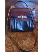 Vtg Brighton Crossbody HandBag Black &amp; Brown No 730147 Handle+Strap Silv... - £27.41 GBP