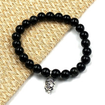Natural Silver Obsidian Buddha 8 mm Beaded 7.5&quot; Stratchable Bracelet BBB-49 - £8.72 GBP