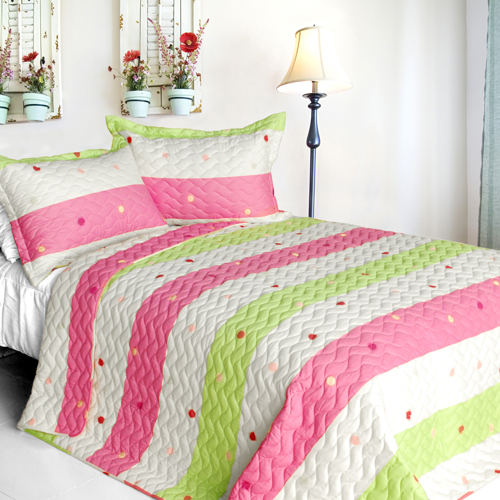 [Colorful Life] Cotton 3PC Vermicelli-Quilted Patchwork Quilt Set (Full/Queen Si