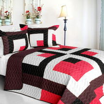 [Chocolate Kingdom] 3PC Vermicelli-Quilted Patchwork Quilt Set (Full/Queen Size) - £80.33 GBP