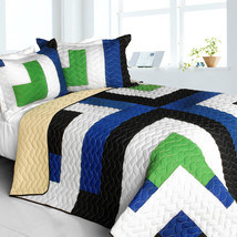 [Glass Island] 3PC Vermicelli-Quilted Patchwork Quilt Set (Full/Queen Size) - £81.07 GBP