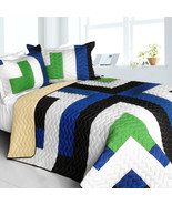 [Glass Island] 3PC Vermicelli-Quilted Patchwork Quilt Set (Full/Queen Size) - £81.51 GBP