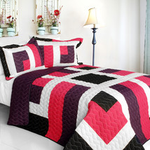 [City of Wine] 3PC Vermicelli-Quilted Patchwork Quilt Set (Full/Queen Size) - $101.99