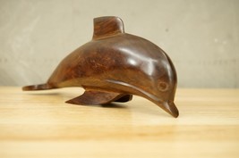 Vintage MCM Mid Century Modern Ironwood Dolphin Carved Wood Sculpture 11.5&quot; - £42.75 GBP