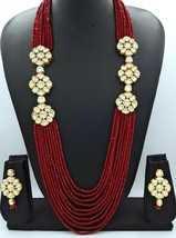 Bollywood Style Gold Plated Indian Long Necklace Kundan Haram Red Jewelry Set - £67.54 GBP