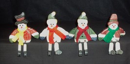 Wooden Snowman Shelf Sitters ~ Set of 4 Winter Holiday Decorations - £11.70 GBP