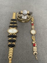 Lot of 5 Gold Tone Women&#39;s Watches Art Deco Bracelets Estate Finds EG - £19.47 GBP