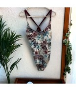 NWT Hurley Ladies&#39; One-Piece Swimsuit, Blue burgandy Palm flower Print S... - $19.79
