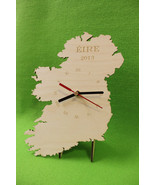 UNIQUE BESPOKE IRELAND SHAPE CLOCK IRISH MAP WOODEN COUNTRY CLOCK - $16.00