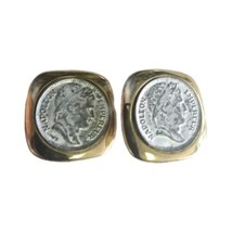 Vintage Retro Earrings Napoleon Emperor Coin 2 Tone Gold Silver Clip On   - £19.61 GBP