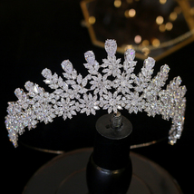 Shiny Bridal Jewelry Tiaras Large Cubic Zirconia Water Drop Crown Crystal Headba - £96.64 GBP