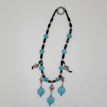 Womens Turquoise Necklace 18&quot; Black Silver Beaded Collar Statement Jewlery - £49.85 GBP