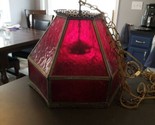 mid century brass and red plastic hanging pendulum light chandelier - pl... - $49.50
