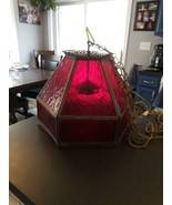 mid century brass and red plastic hanging pendulum light chandelier - pl... - $67.74 CAD