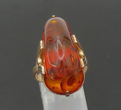 Authenticity Guarantee 
RUSSIA 14K GOLD - Vintage Antique Cabochon Amber Cock... - £606.44 GBP