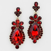Elegant Siam Red Crystal Flower Drop Dangle Chandelier Earring - £31.85 GBP