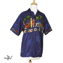 Vintage Mens Blue Cotton Original Hawaiian Togs Shirt, M, Surf &amp; Cars - Hey Viv - £22.78 GBP