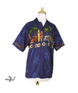 Vintage Mens Blue Cotton Original Hawaiian Togs Shirt, M, Surf &amp; Cars - ... - $28.50