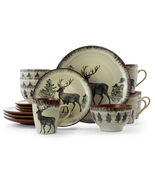 Elama Majestic Elk 16 Piece Luxurious Stoneware Dinnerware with Complete... - $75.24
