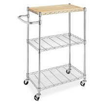 Wired 3-Tier Supreme Kitchen and Microwave Cart Wood &amp; Chrome - £91.92 GBP