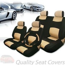 For Honda Premium Black Tan Synthetic Leather Car Seat Steering Covers Set - £39.67 GBP