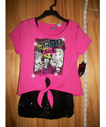 Monster High Girl Clothes 6/6X Small Blouse Pink Comic Cartoon Sequined ... - £12.79 GBP